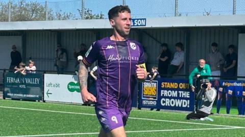 Sam Murray celebrates scoring for Guernsey FC