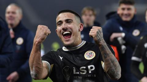 Danny Imray double fist pumps the air in delight after Bromley win a match