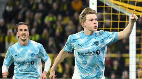 Jens Petter Hauge celebrates scoring for the visitors