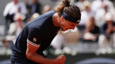 Alexander Zverev hits a forehand