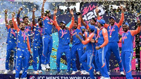 India celebrate their 2024 T20 World Cup victory