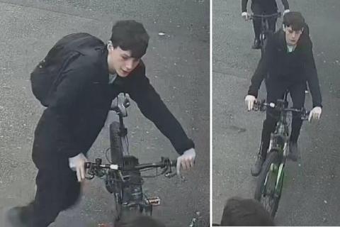 Two CCTV images of a young male with a bike.
