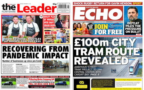 Front pages of the Flintshire Leader and the South Wales Echo 