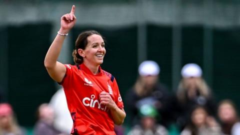 England captain Kate Cross celebrates taking a wicket