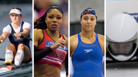 Composite image of rower Lauren Henry, runner Amber Anning, swimmer Eva Okaro and skeleton racer Freya Tarbit