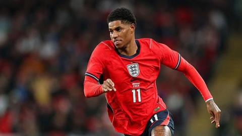 Marcus Rashford at Wembley in England's friendly against Uruguay