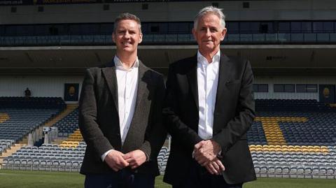 Stephen Vaughan (left) with Worcester Warriors owner Christopher Holland