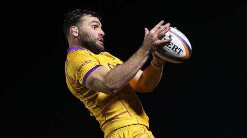 Josh Kemeny catches the ball at a line-out in Northampton's win over Newcastle