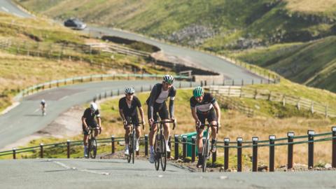 Cyclists on a road in Yorkshire