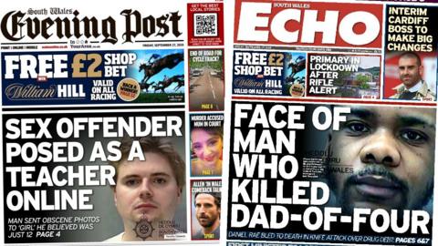 Front pages of the South Wales Evening Post and the South Wales Echo