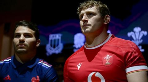 France captain Antoine Dupont and Wales counterpart Jac Morgan at the Six Nations launch in Rome