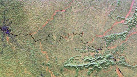 A satellite image of a ranforest