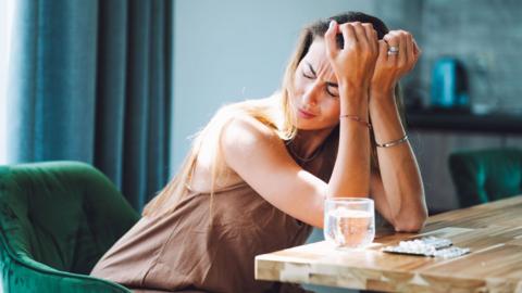 A woman with a headache