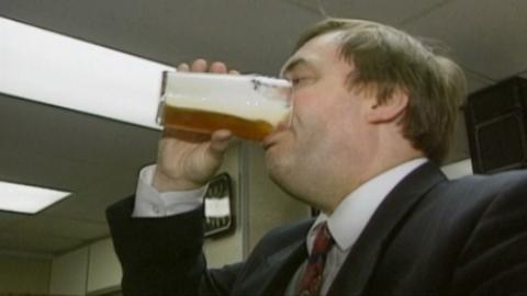 John Prescott downing a pint in 1994