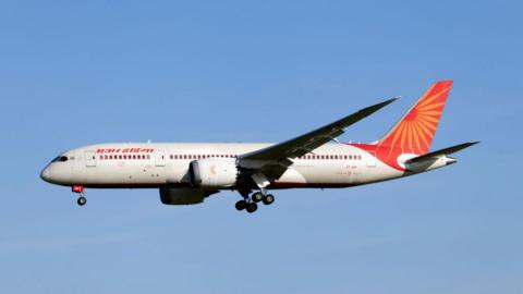 COPENHAGEN, DENMARK - 2024/05/22: An Air India Boeing 787-8 Dreamliner landing at Copenhagen Kastrup airport. 