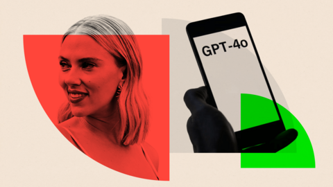 Composite image of Scarlett Johansson and a phone that says GPT-40 