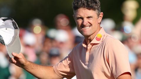 Justin Rose acknowledges the fans after finishing runner-up to Rory McIlroy at the 2025 Masters