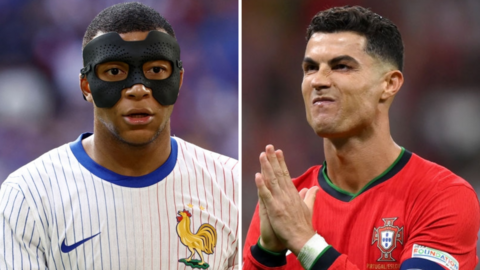 Split picture of Kylian Mbappe and Cristiano Ronaldo