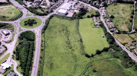 An aerial view of land, off the A30, near Loggans Moor Roundabout, Hayle, which could house a 5,000-panel solar farm.