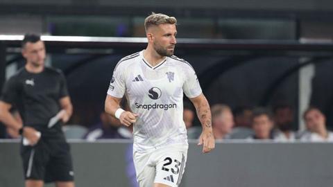 Manchester United defender Luke Shaw in action against West Ham at the MetLife Stadium