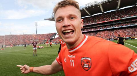 Rian O'Neill celebrates after Armagh's All-Ireland Final win over Galway last July