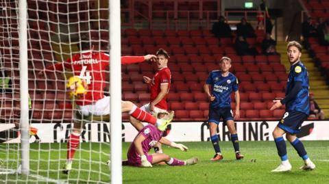 Crawley's Max Anderson scores his winner against Charlton at The Valley came 10 minutes from time 