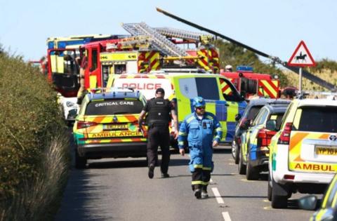 Emergency services at the scene of the crash