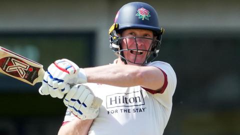 Left-hander Keaton Jennings playing a pull shot for Lancashire against Gloucestershire