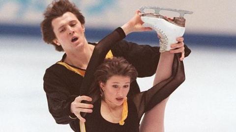 Artur Dmitriev and Oksana Kazakova in action for Russia in the free dance during the Nagano Winter Olympics.