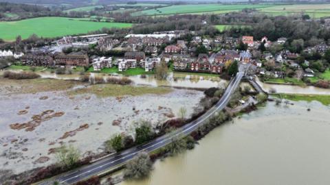 A flooded village.