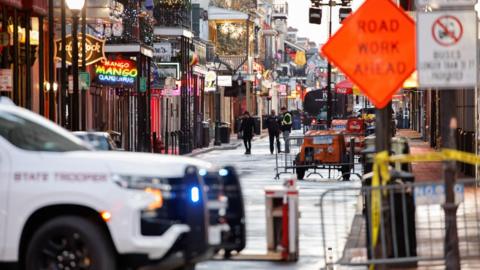 Law enforcement members work at the site where people were killed by a man driving a truck in an attack during New Year's celebrations, in New Orleans, Louisiana, U.S., January 2, 2025.