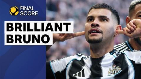 Bruno Guimaraes celebrates scoring for Newcastle