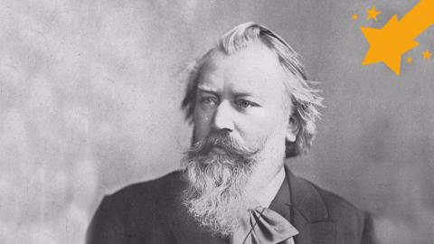 Black and white image of composer Johannes Brahms