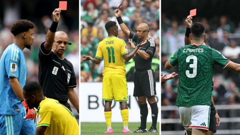 Three red cards are shown in the World Cup's opening match