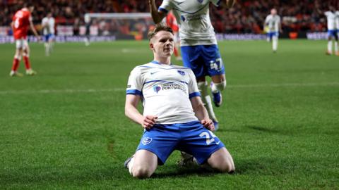 Terry Devlin celebrates scoring Portsmouth's third and his second in the 3-1 over Charlton at The Valley