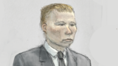 Sketch of Carruthers who has short blonde hair and is wearing a suit