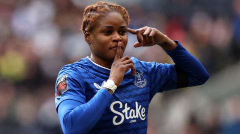Kelly Gago of Everton celebrates scoring her team's second goal 