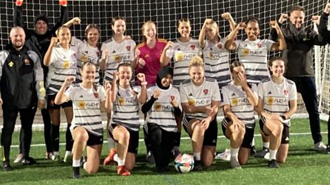 Cambridge City women's team photographed during a training session