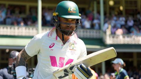 Jake Weatherald enters the pitch to bat for Australia against England