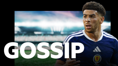 Che Adams in a Scotland shirt next to the word Gossip