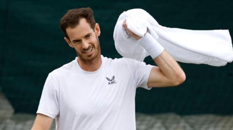 Andy Murray during practice at Wimbledon