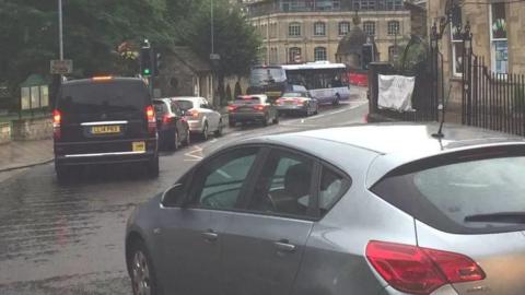 Traffic jams in the centre of Bradford-on-Avon