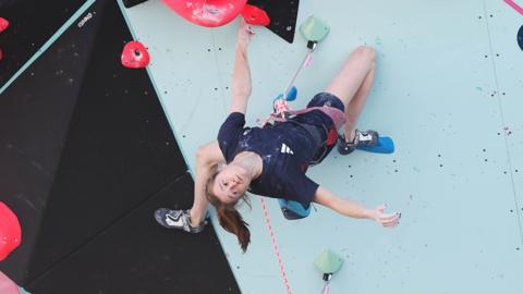 Erin McNeice of Team Great Britain climbs during the Women's Boulder & Lead - Semifinal Lead on day thirteen of the Olympic Games Paris 2024 at Le Bourget Sport Climbing Venue on August 08, 2024 in Paris, France.