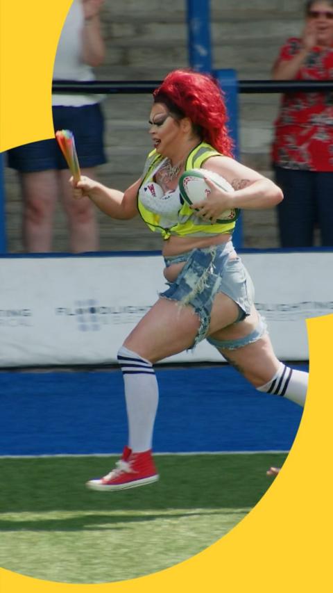 Drag Queen playing rugby