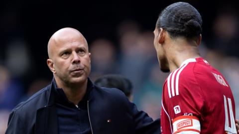 Liverpool manager Arne Slot with captain Virgil van Dijk