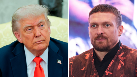A split image of Donald Trump and Oleksandr Usyk
