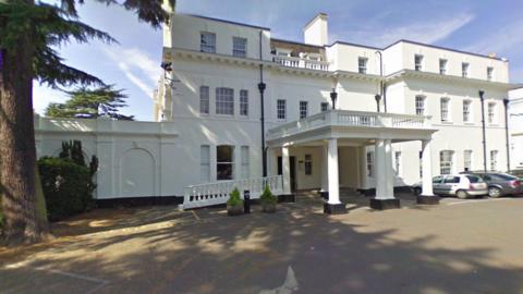 Exterior of white building, Heatherden Hall, Iver Heath, Bucks