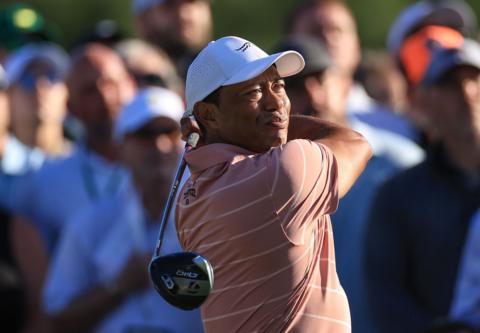 Tiger Woods drives the ball during the first round of the Masters
