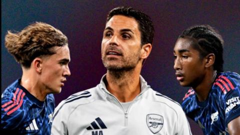 Composite image of Arsenal's Max Dowman, Mikel Arteta and Marli Salmon