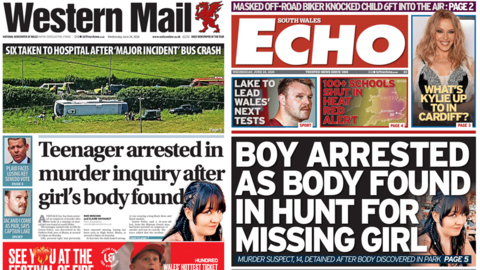 Front pages of the Western Mail and South Wales Echo
